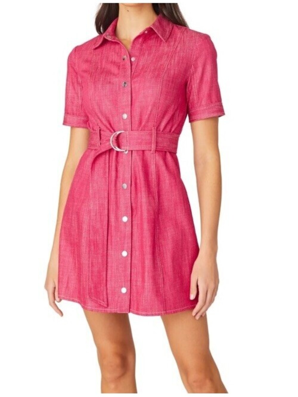 Shoshanna Collared Button Down Belter Archie Mini Dress In Strawberry US 2 $450